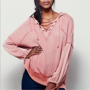 Free People linnen blend  Winston Lace up Hoodie sweatshirt xs